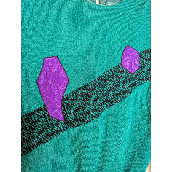 Vintage 80's Geometric Puff Sleeve Shoulder Padded Sweater - Picture 5 of 10